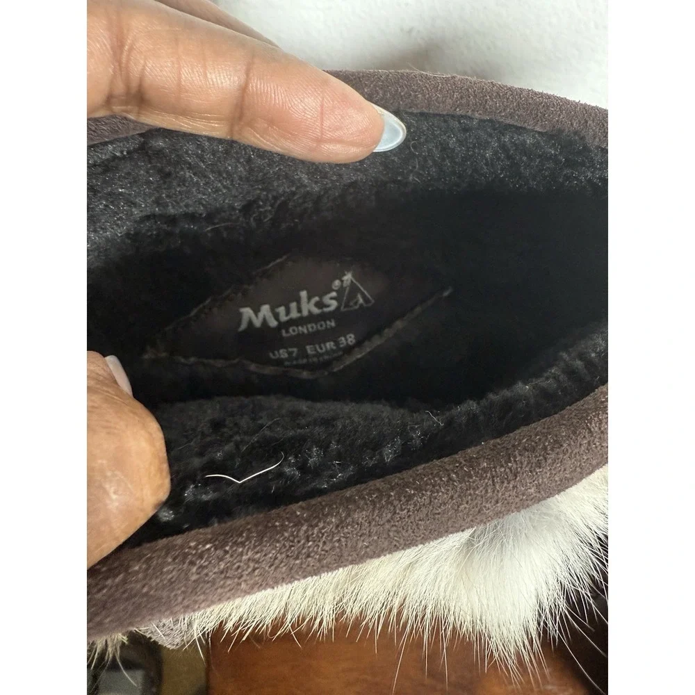 Muks Luks Brown Rabbit Fur Italy Knee High Wrap Boots‎ Sz US 7 EU 38 Bratz Y2K